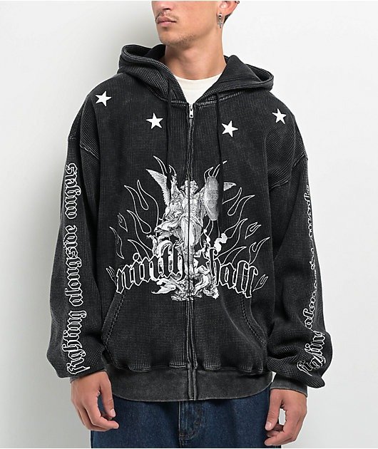 Ninth-Hall-Angels-Black-Wash-Thermal-Zip-Hoodie Ninth Hall Angels Black Wash Thermal Zip Hoodie