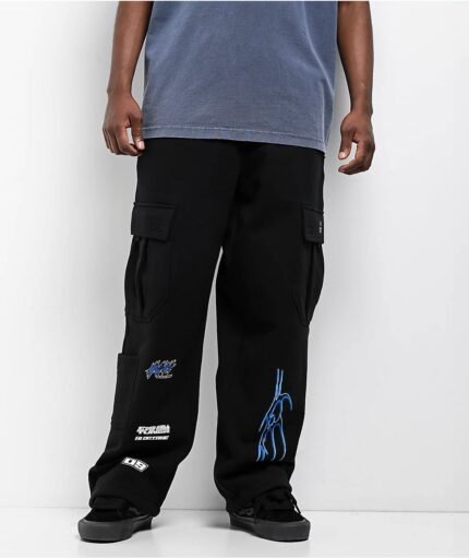Ninth Hall Fast Lane Black Baggy Cargo Sweatpants