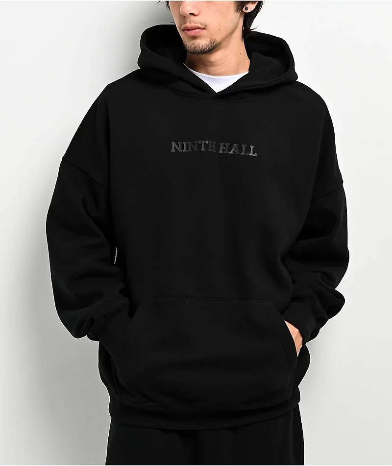 Ninth-Hall-Fundamentals-Logo-Black-Washed-Oversized-Hoodie Ninth Hall Fundamentals Logo Black Washed Oversized Hoodie